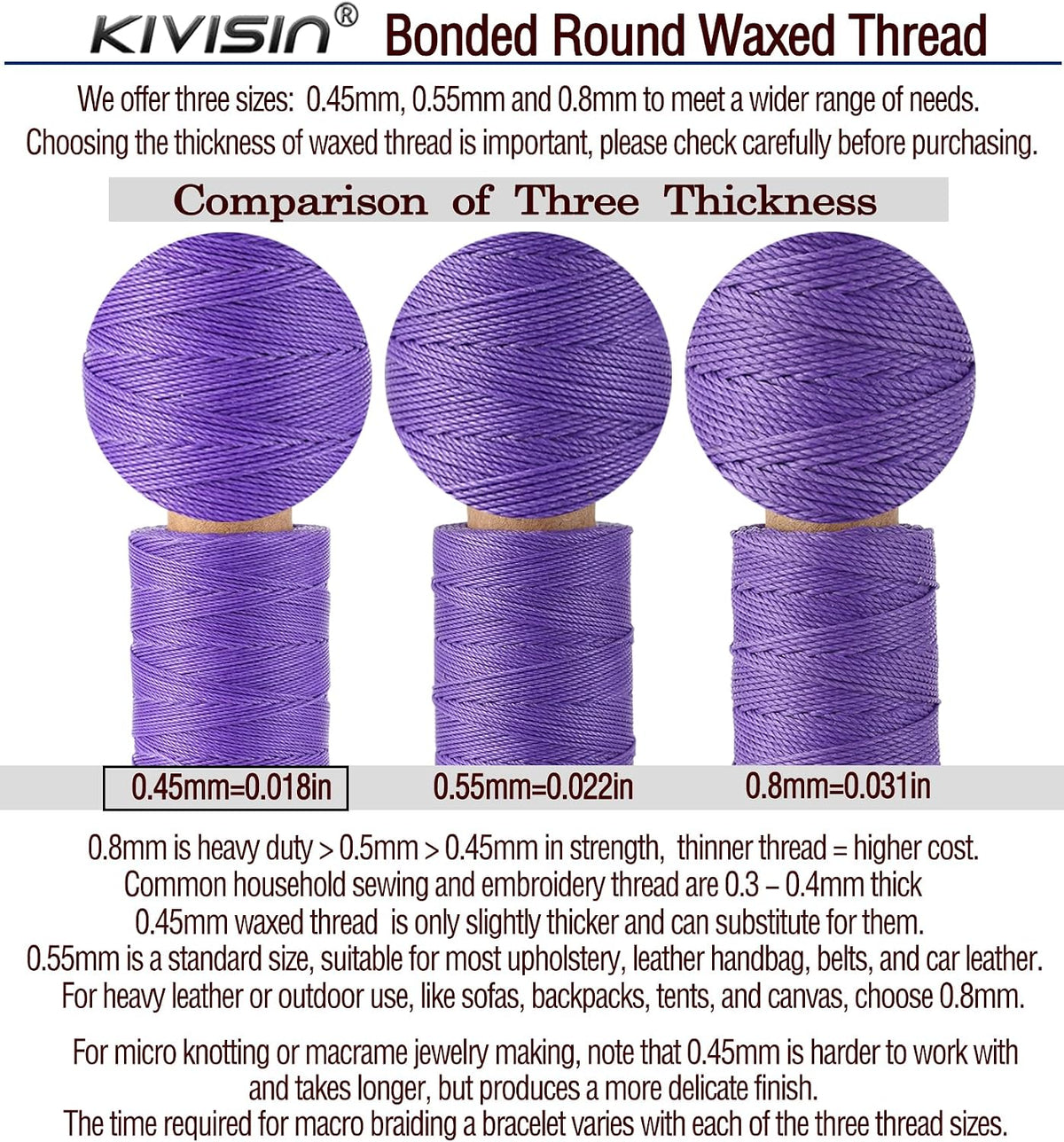 12 Multicolor Round Waxed Thread, 0.45mm Thin and Stiff Wax Strings