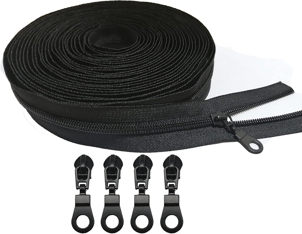 Meikeer #5 Nylon Coil Zipper by The Yard, 10 Yd with 20 Sliders, Black