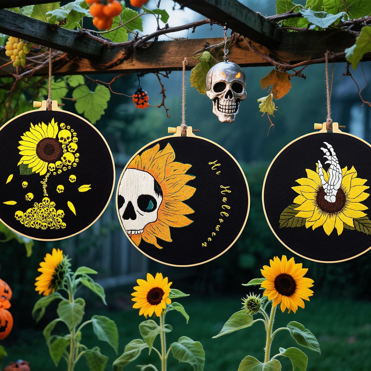 Halloween Gothic Embroidery Kits for Beginners Adults, Skull Hand