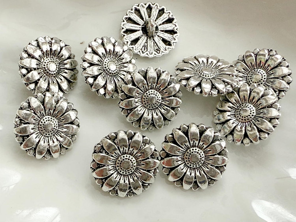 PEPPERLONELY Brand 10PC Antiqued Silver Flower Scrapbooking Metal