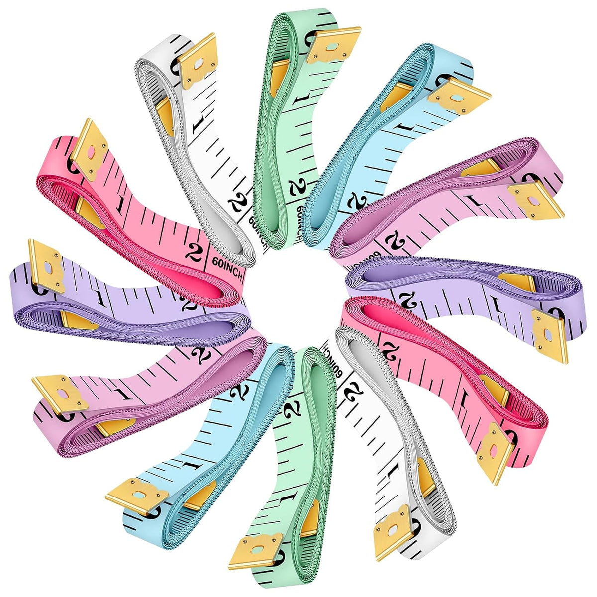 12 Pack Soft Tape Measure for Sewing, 6 Colors (2 Each) 60"/150cm Dual