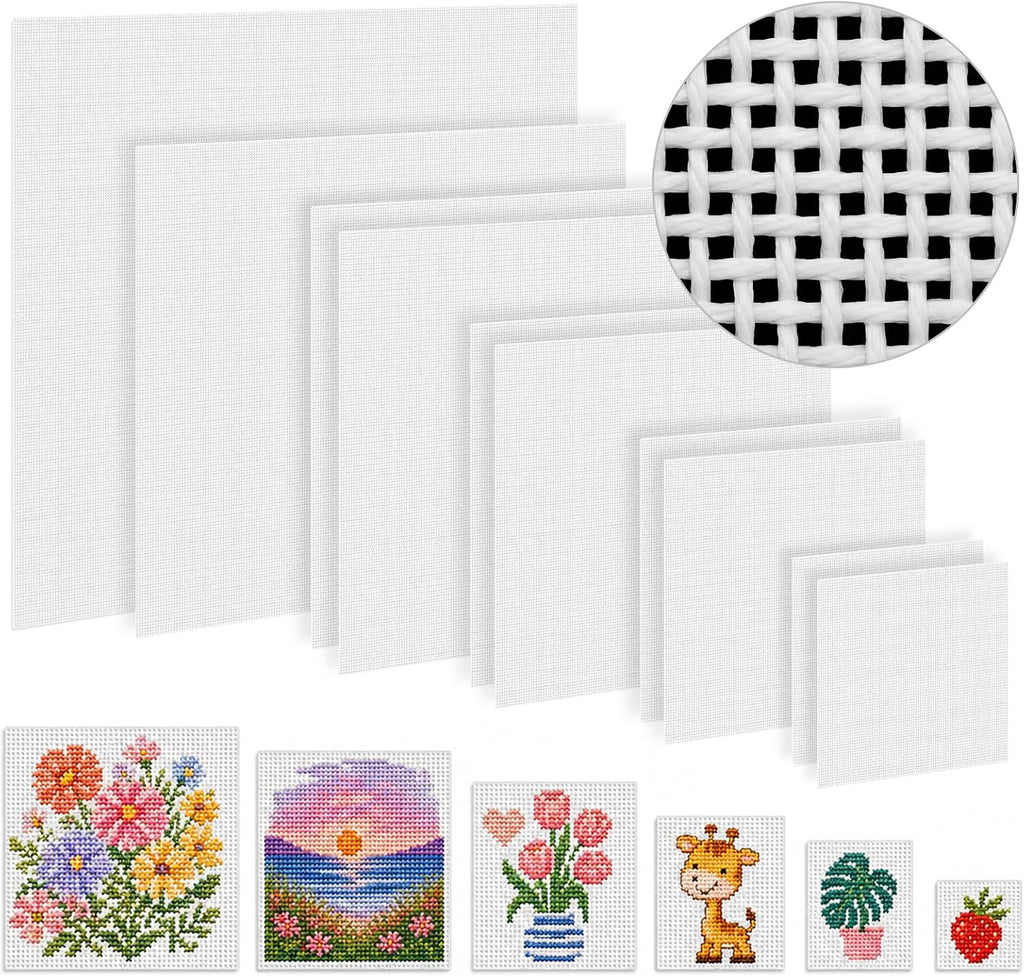 Knitgrip 10 Pcs 13 Mesh Needlepoint Canvas, 6 Square Sizes