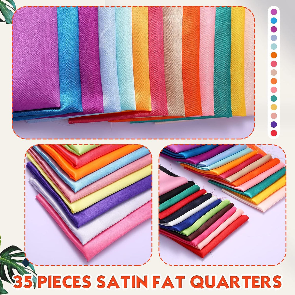 35 Pcs Satin Fat Quarter 35 Solid Color Silky Satin Patchwork Fabric