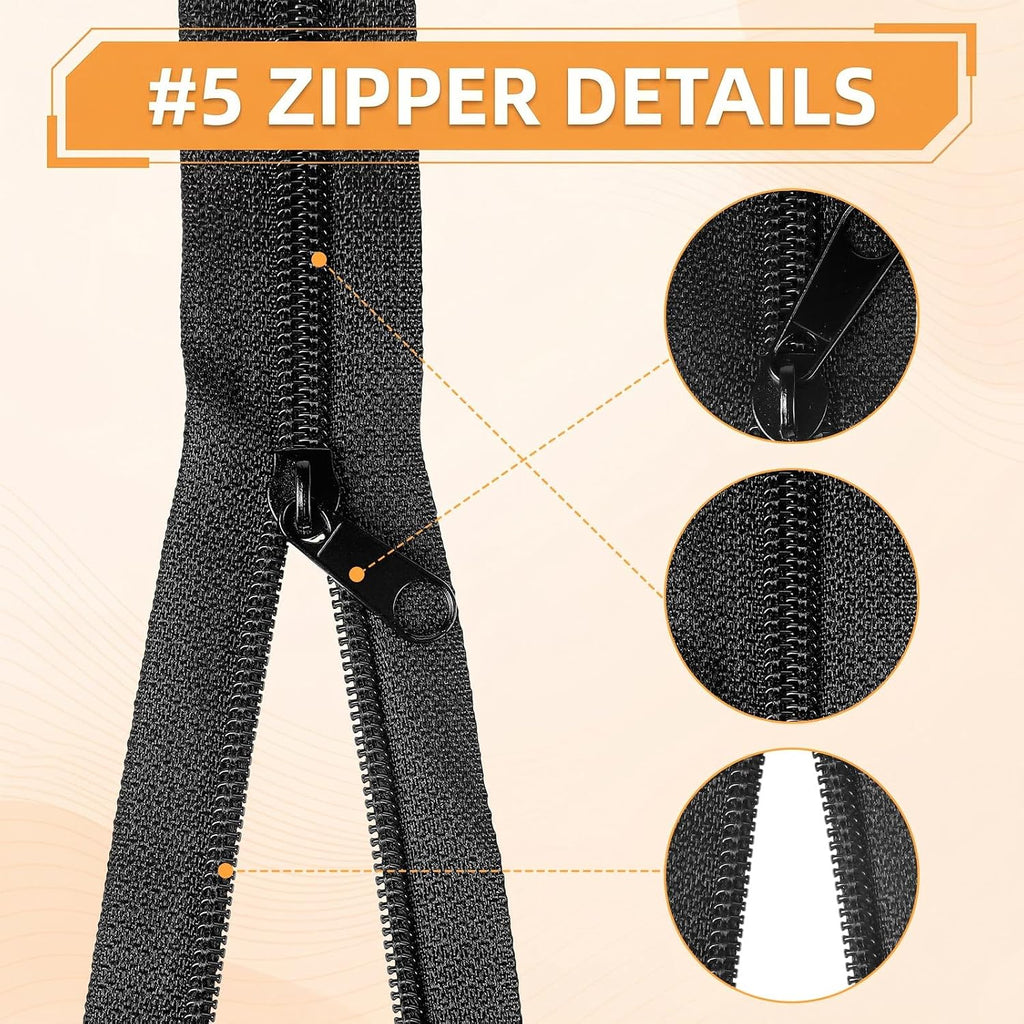 10 Yards Bulk Zippers, #5 Black Nylon Coil Zippers by The Yard