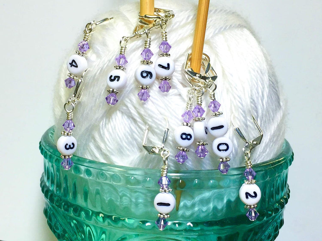 Numbered Stitch Marker Set For Knitting and Crochet- Lilac
