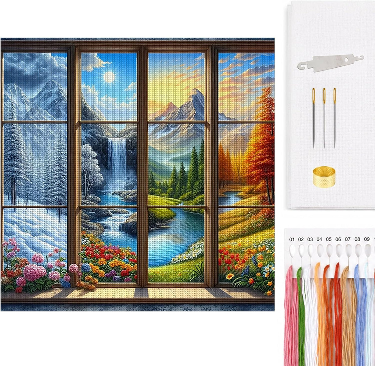 Four Seasons Castle Full 14CT DIY Counted Cross Stitch Kits Home Decor