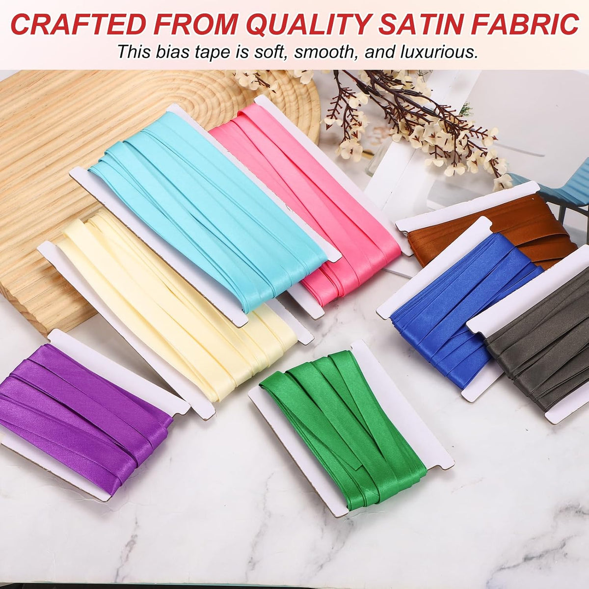 MECCANIXITY Double Fold Bias Tape 5/8" x 12yds Satin Tape White