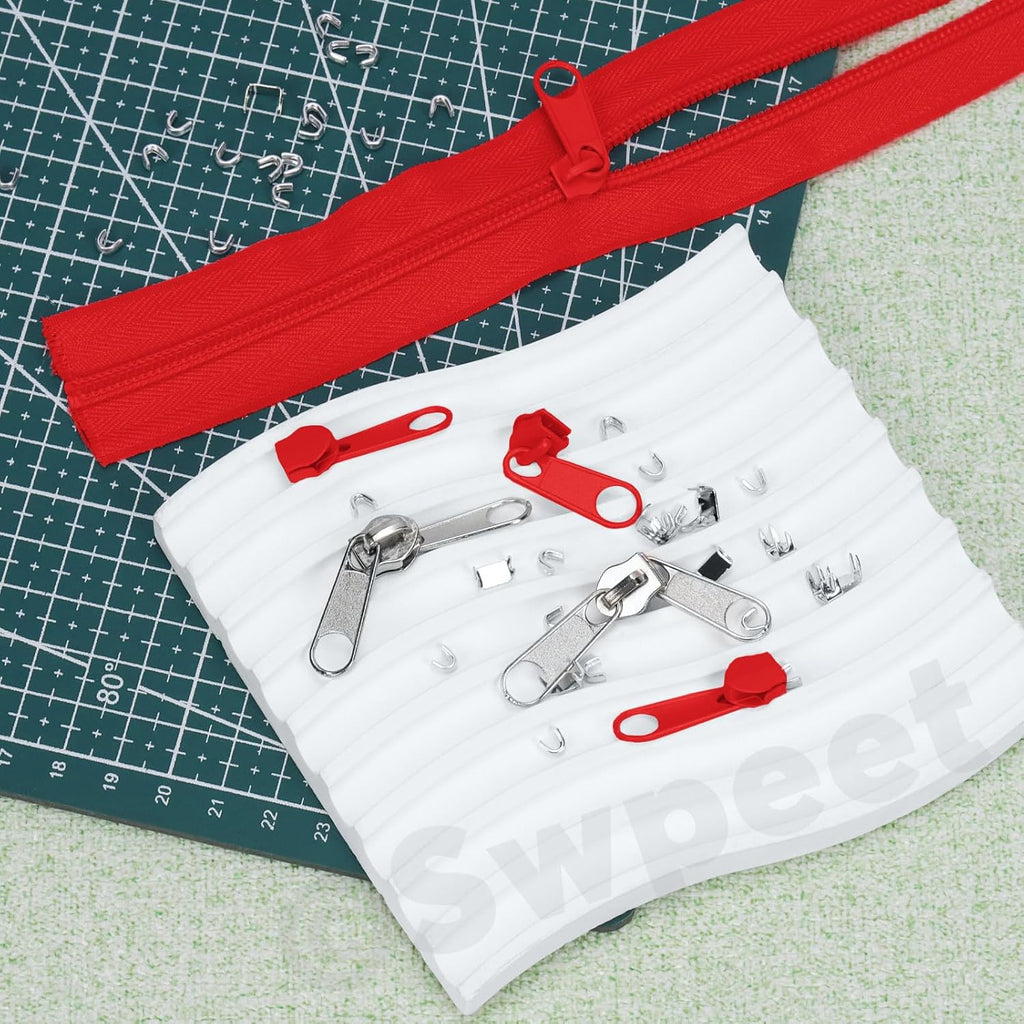 Swpeet 1Roll 10 Yard #5 Red Nylon Zipper Tape Zipper Strip with 20Pcs
