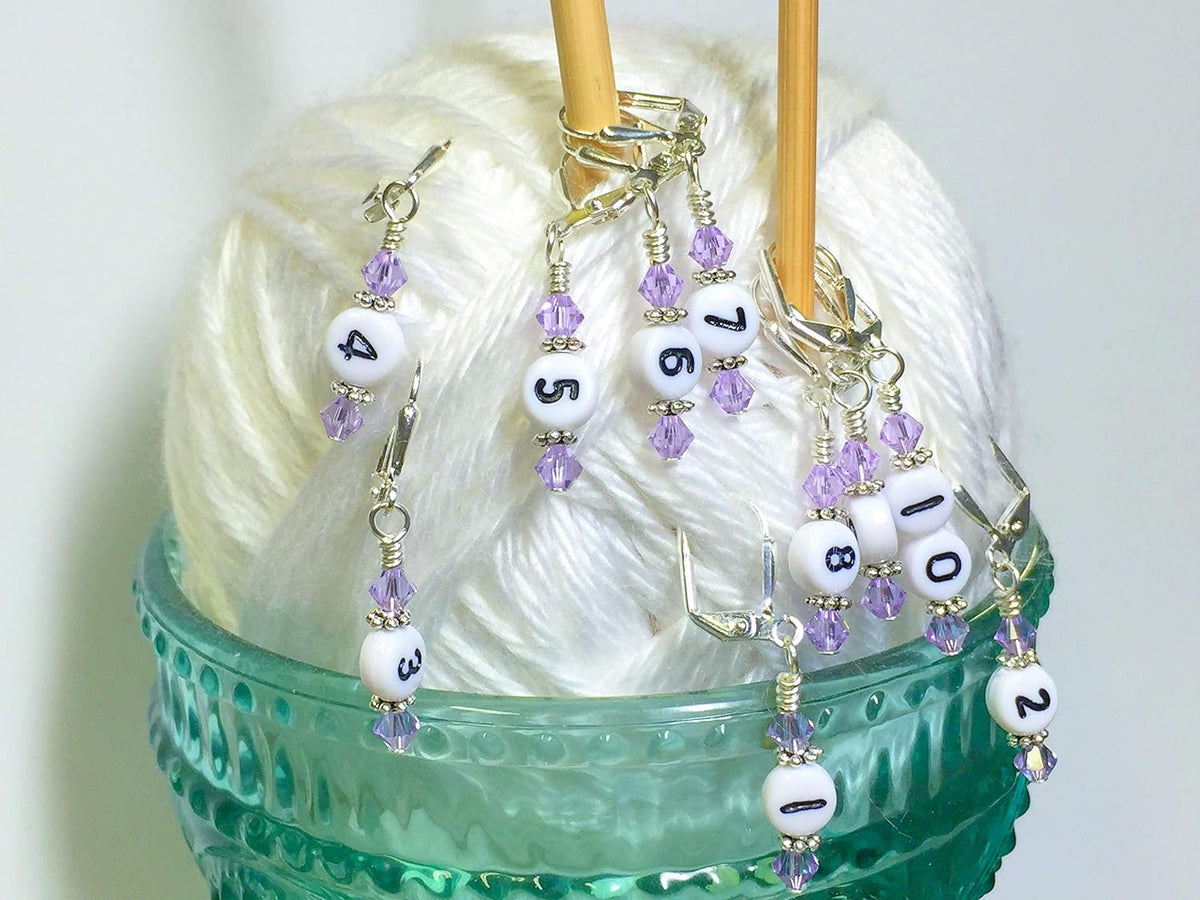 Numbered Stitch Marker Set For Knitting and Crochet- Lilac