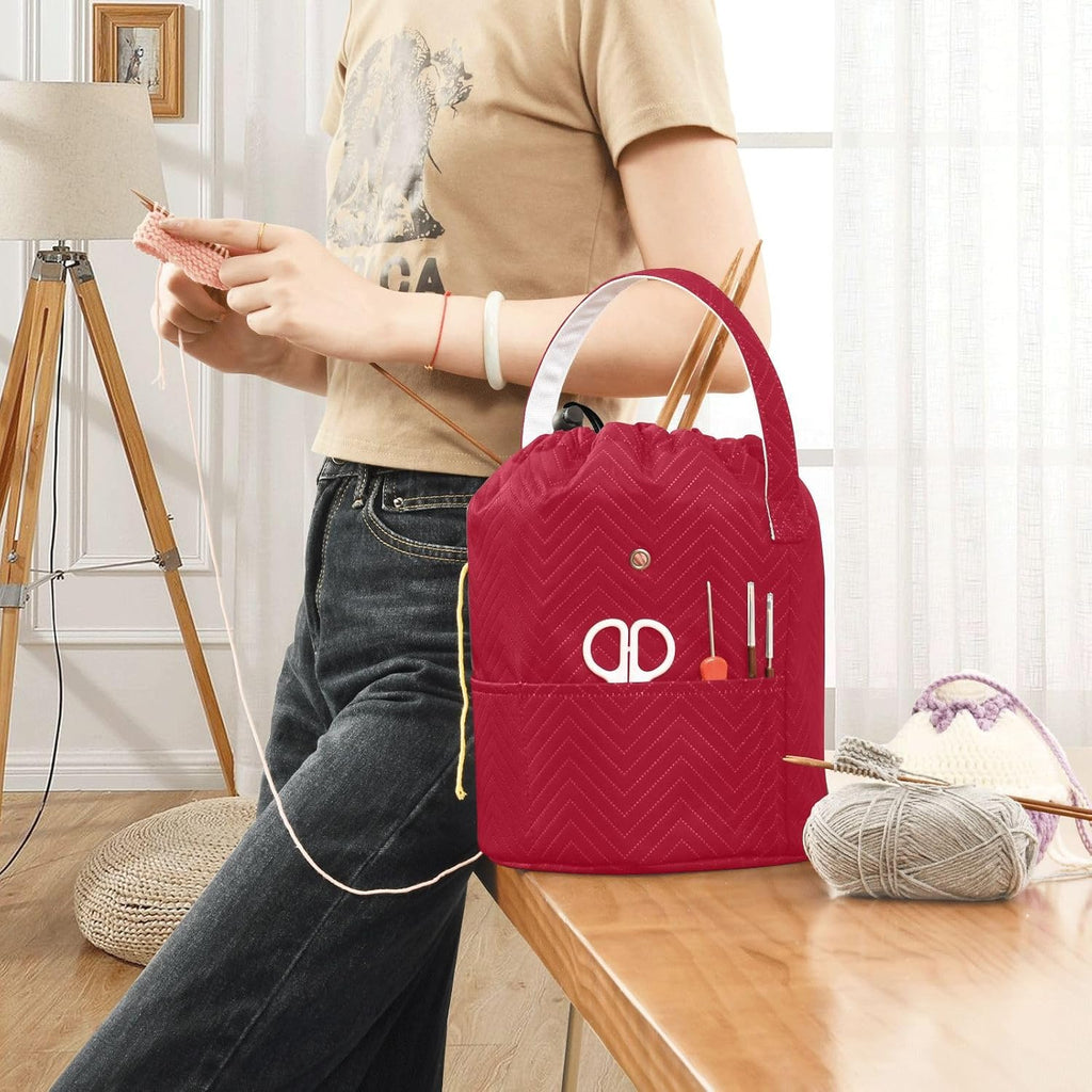 YETTASBIN Red Solid Color Yarn Storage Bag, Large Crochet Knitting Bag