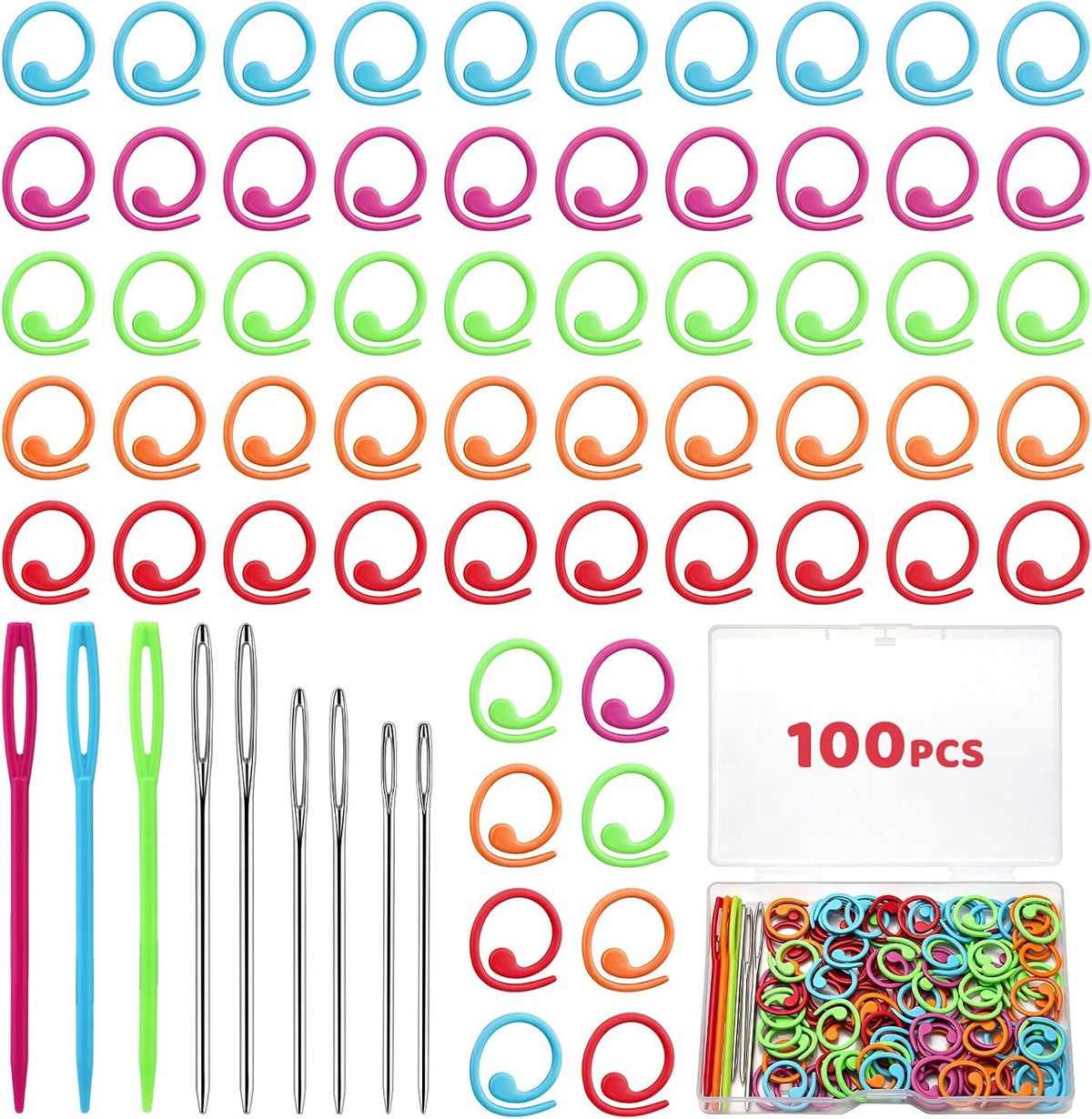 LOKUNN Metal Stitch Markers, 100 Pcs Metal Colorful Crochet Stitch