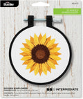 Bucilla, Stamped Embroidery Kit, Golden Sunflower, Includes 3" Hoop