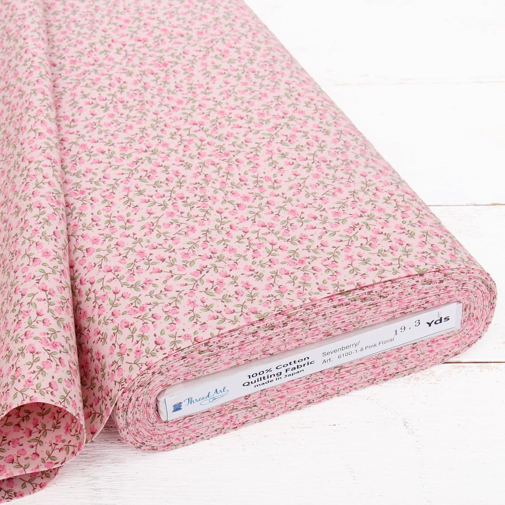 Threadart Sevenberry Pink Rosebud Cotton Quilting Fabric - By the Yard