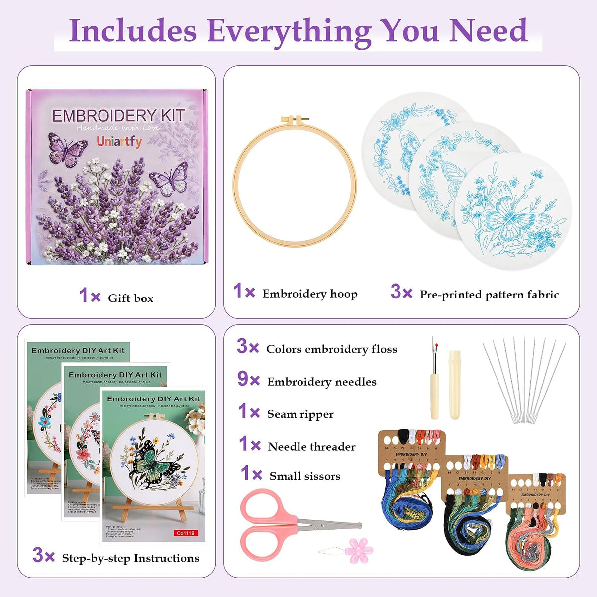 Uniartfy Butterfly Flower Embroidery Kit for Beginners, Cross Stitch