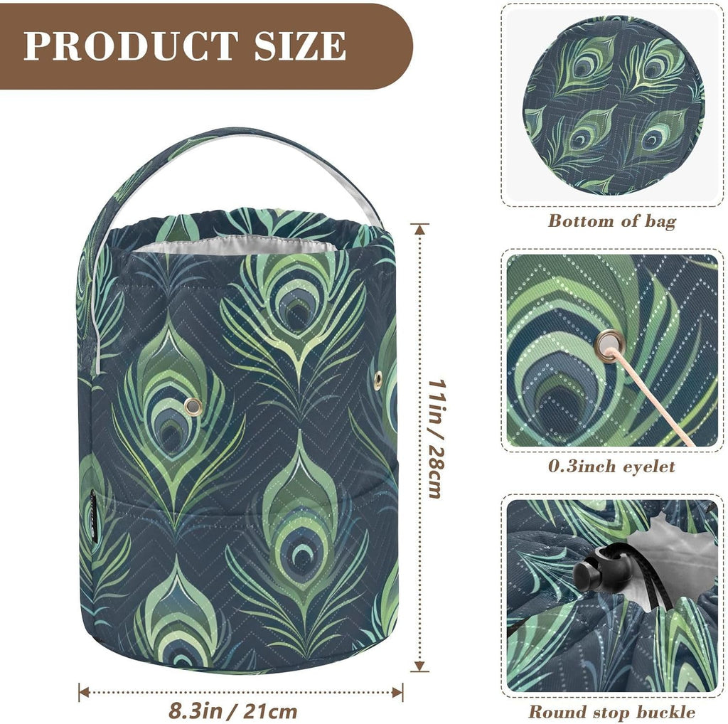 YETTASBIN Peacock Feather Yarn Storage Bag, Large Crochet Knitting Bag
