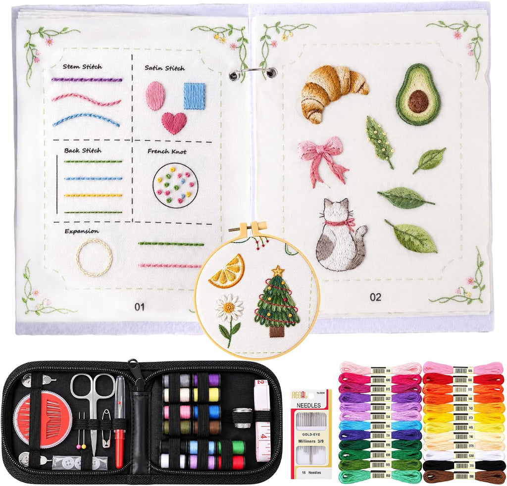 DIY Embroidery Stitch Book Kit for Beginners, Easy Embroidery Sampler