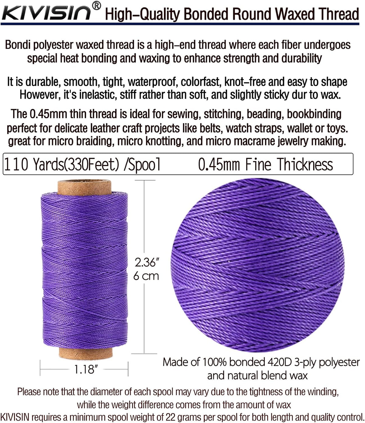 12 Multicolor Round Waxed Thread, 0.45mm Thin and Stiff Wax Strings