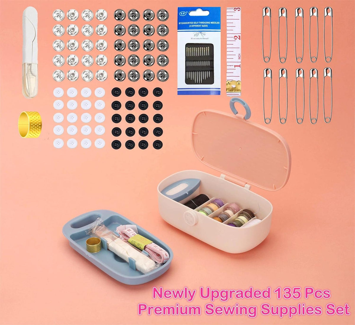 FKOG Sewing Project Kit, 135 Pcs Family Sewing Supplies Repair Kit