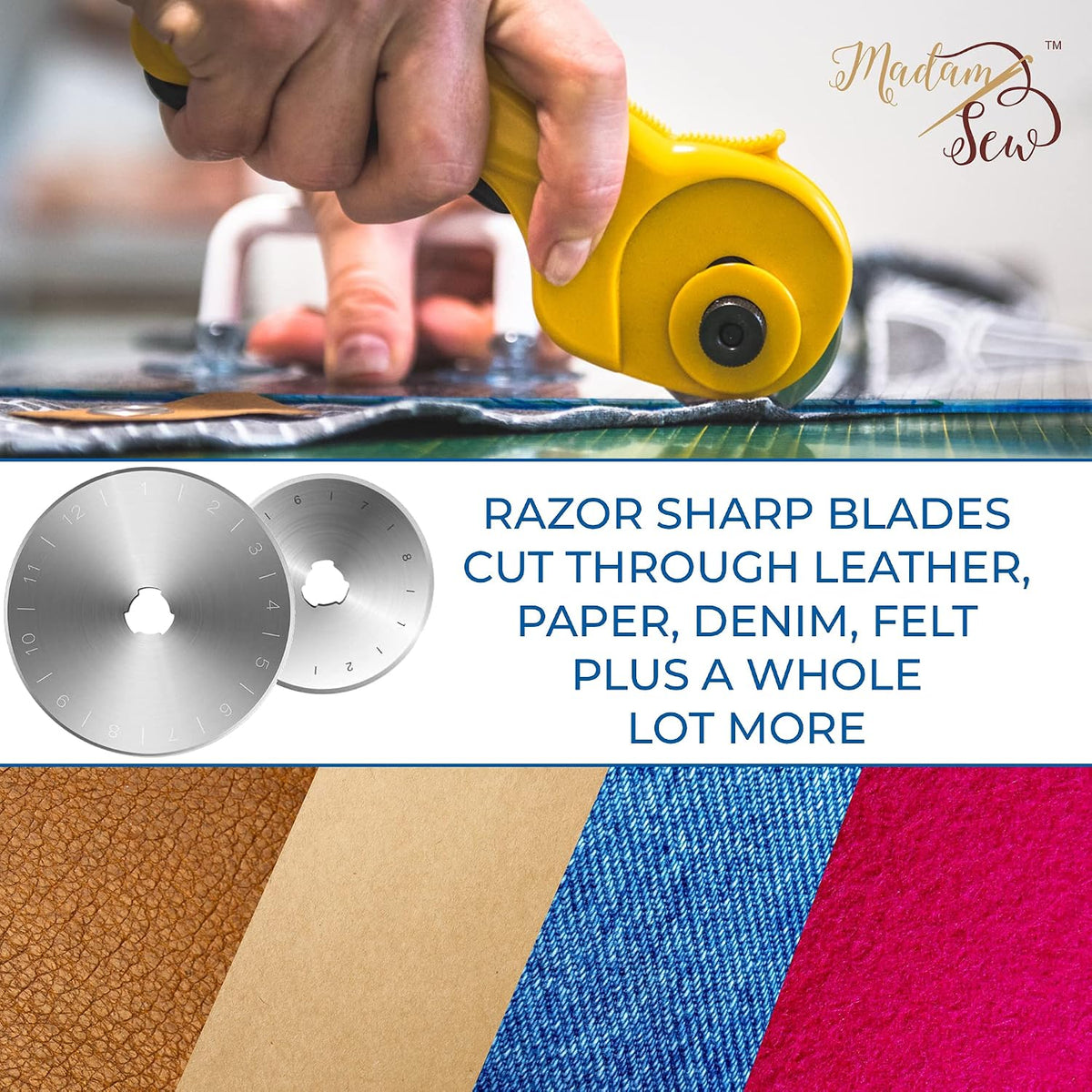 Madam Sew 45mm Rotary Cutter and Blades Bundle