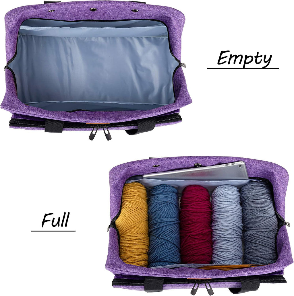 Yarn Storage Bag for Crochet Hooks, Knitting Project, Purple
