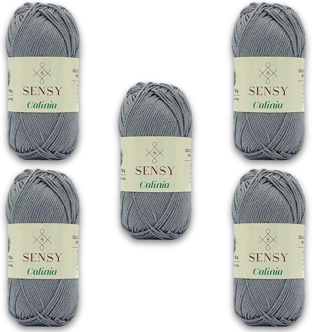 S Sensy Calinia-Mercerized Giza Cotton Amigurumi Yarn 5 Pack Gray