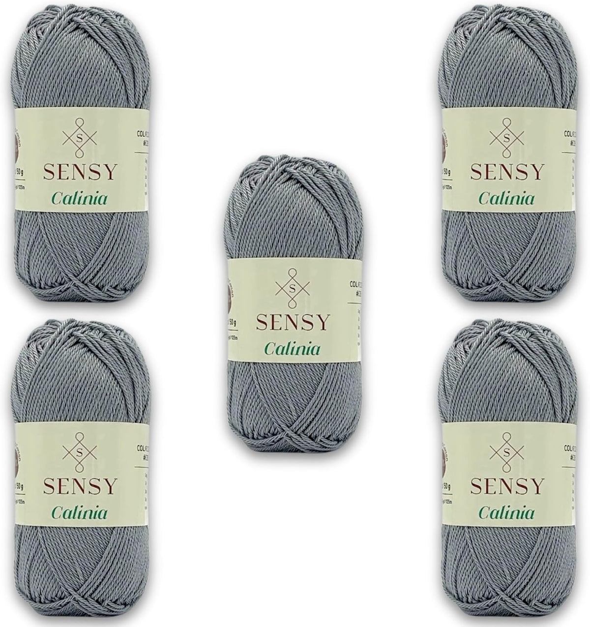 S Sensy Calinia-Mercerized Giza Cotton Amigurumi Yarn 5 Pack Gray