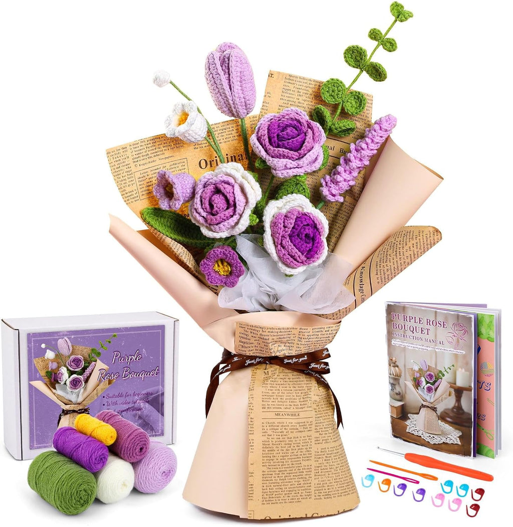 Kogyxe Crochet Kit for Beginners Purple Rose Crochet Flowers for