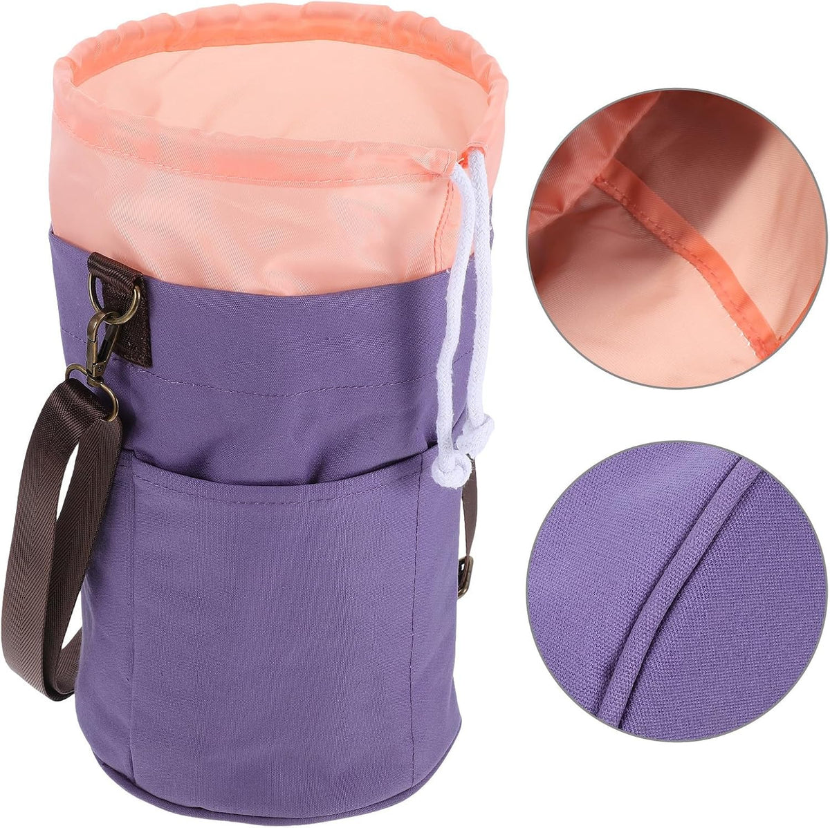 Canvas Crochet Yarn Holder Bag and Shoulder Strap with Drawstring