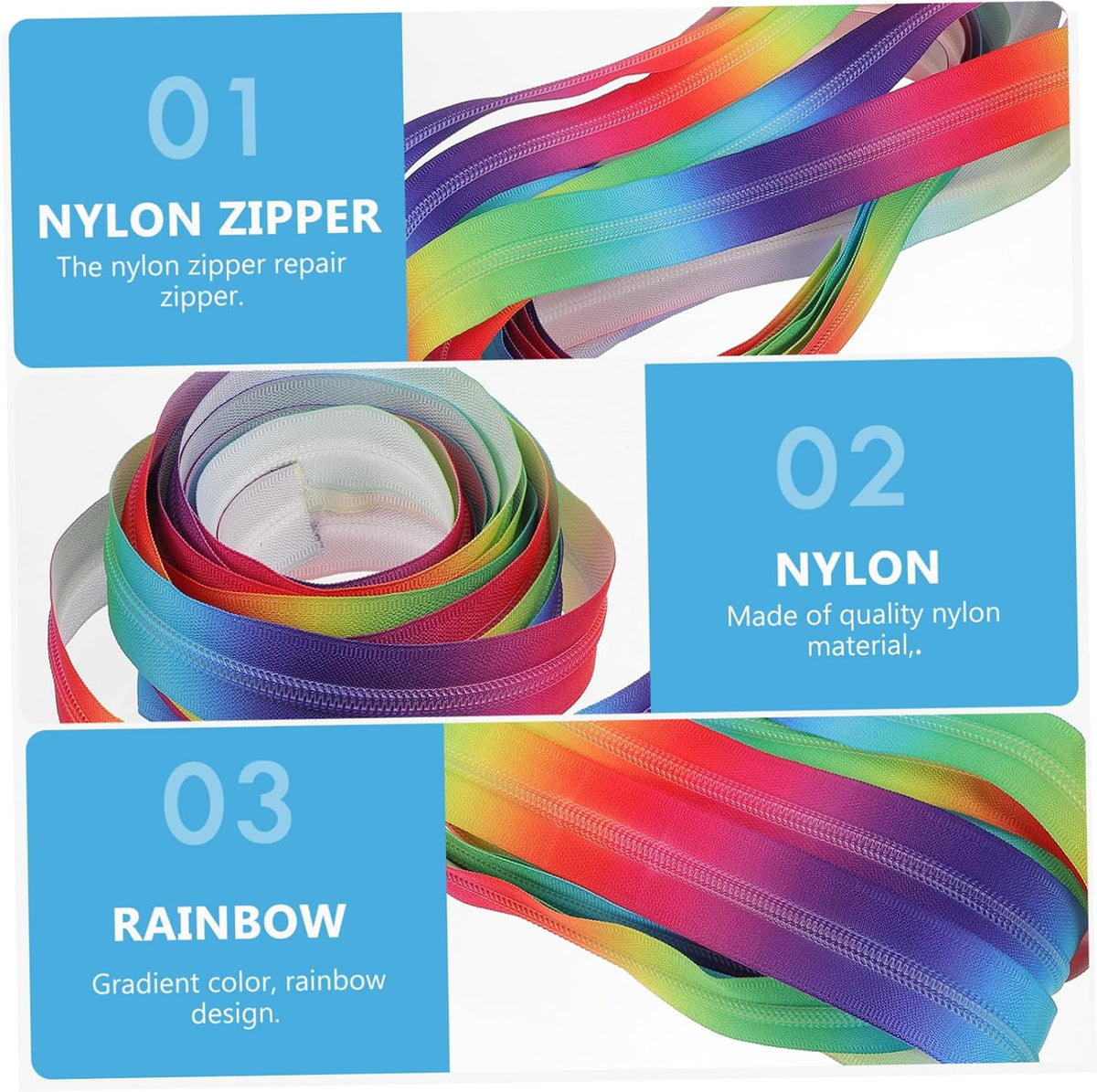 Rainbow Nylon Coil Zipper Yard for Hoodies and Duffle Bags