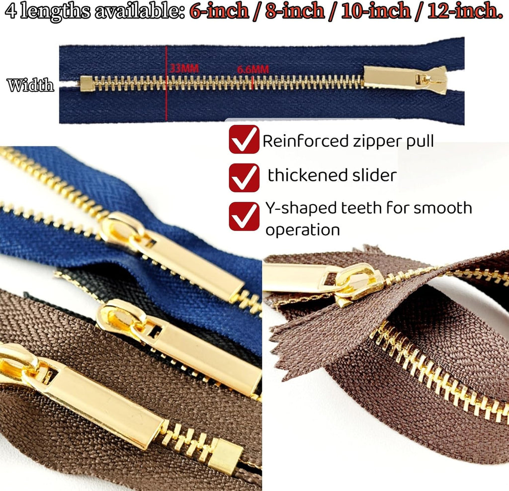 Wonesifee Metal Zippers 8pcs #5 Gold Close-end Non-Separating Short