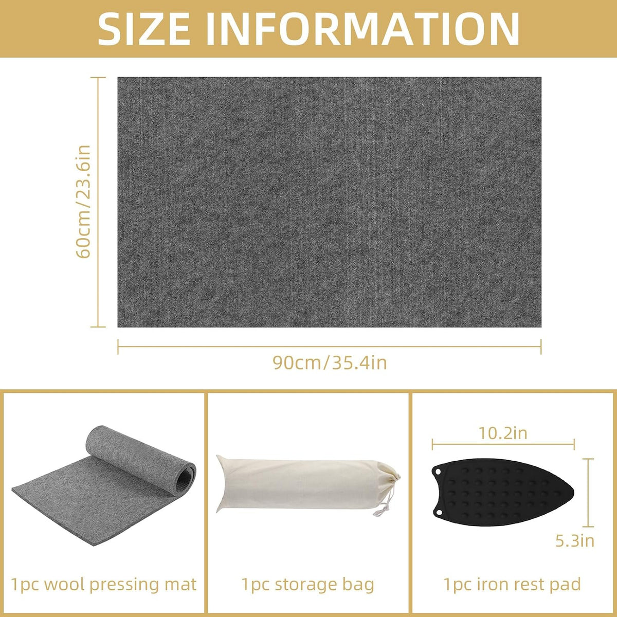 AiVeUao Wool Pressing Mat for Quilting, 36" X 24" Portable Felted Wool
