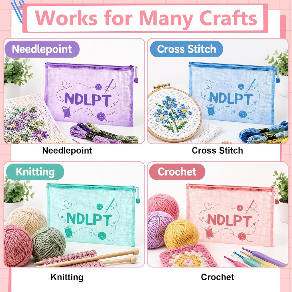 10 Pack A4 Needlepoint Project Bags, Clear Mesh Zipper Organizer