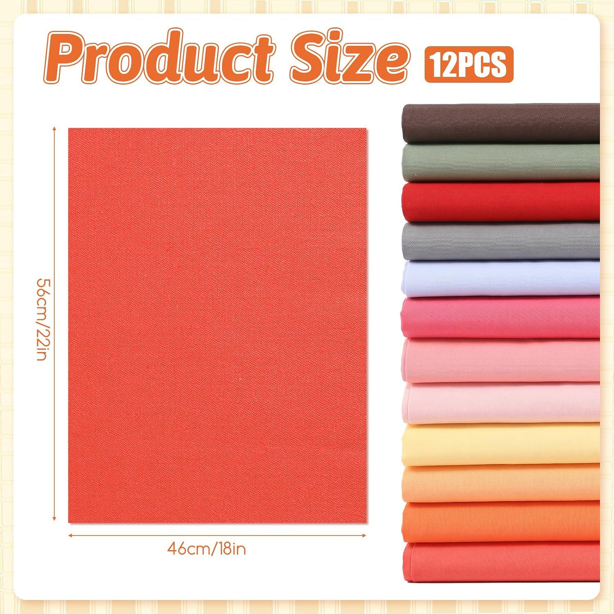12 Pcs 18 x 22 inch Solid Colors Cotton Fabric Bundles, Solid Precut