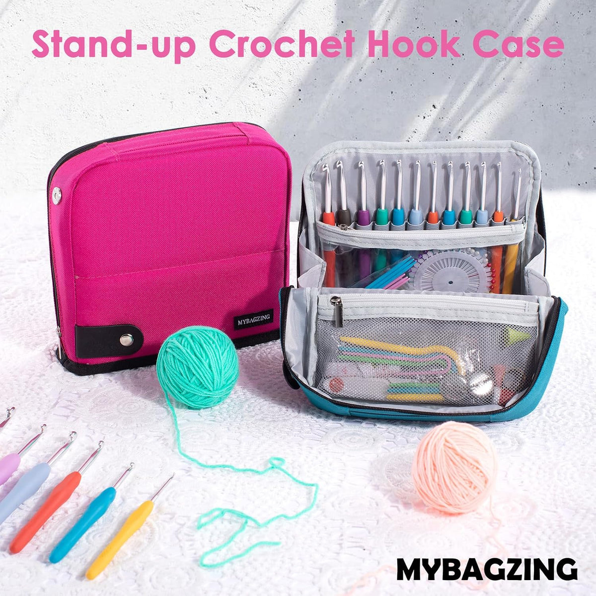 Crochet Hook Case, Stand-Up Crochet Hook Organizer for Hooks up to 7"