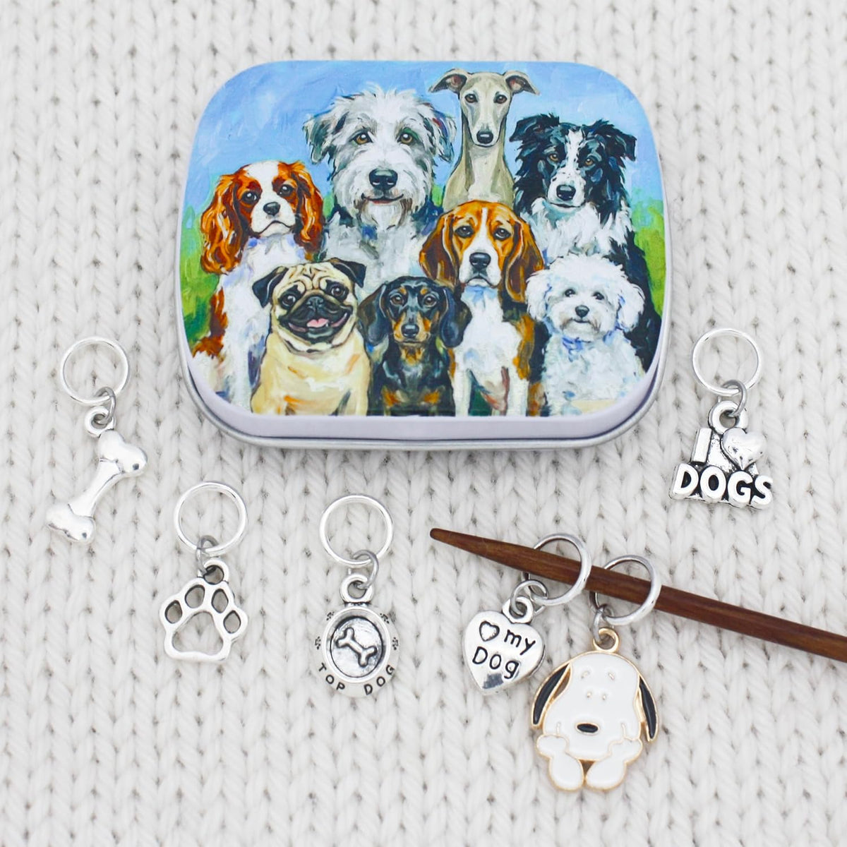 Dog Love Pet Paw Stitch Markers for Knitting with Puppy Art Storage