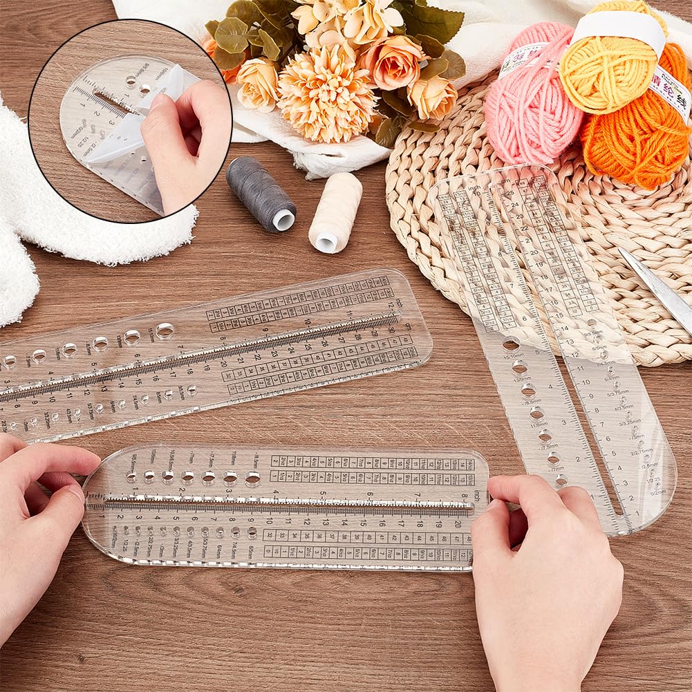 OLYCRAFT 3Pcs Socks Ruler Knitting Crochet 8/10/12 Inch Clear Acrylic
