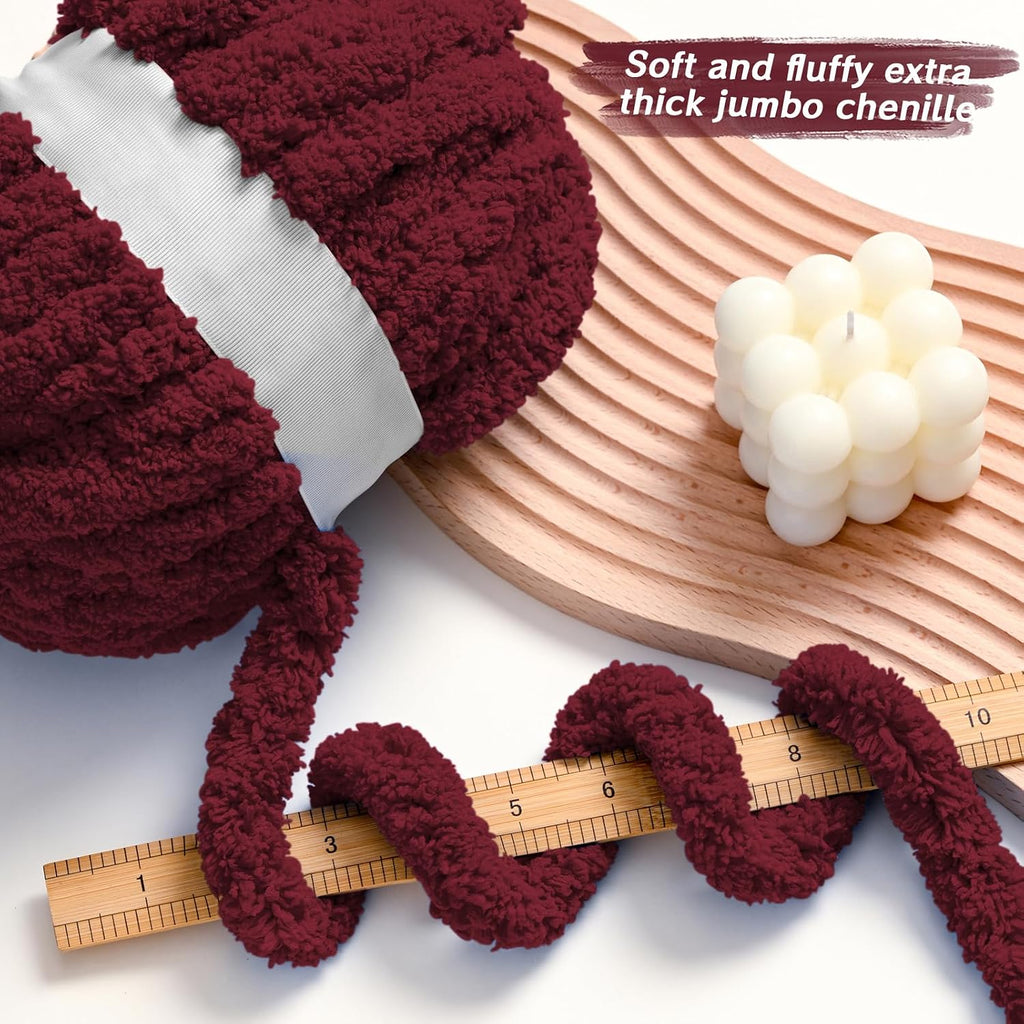 10 Pack Burgundy Fuzzy Chunky Yarn for Hand Knitting, Bulky Thick