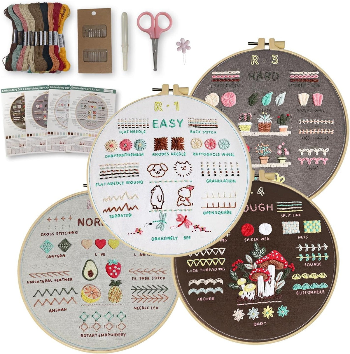 Emmanoth 5-Pack Beginner Embroidery Kit, Pre-Stamped Floral Patterns