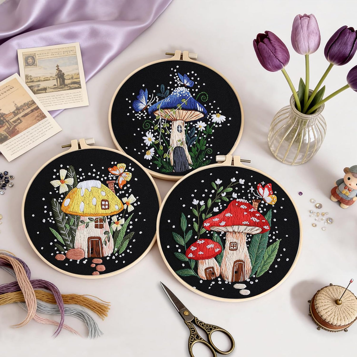 Uniartfy 3 Sets Embroidery Kit for Adults Beginners, Needlepoint Kits