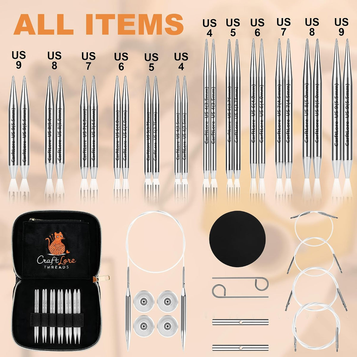 CRAFTLORE 2 & 3-Inch Shorties Interchangeable Circular Knitting Needle