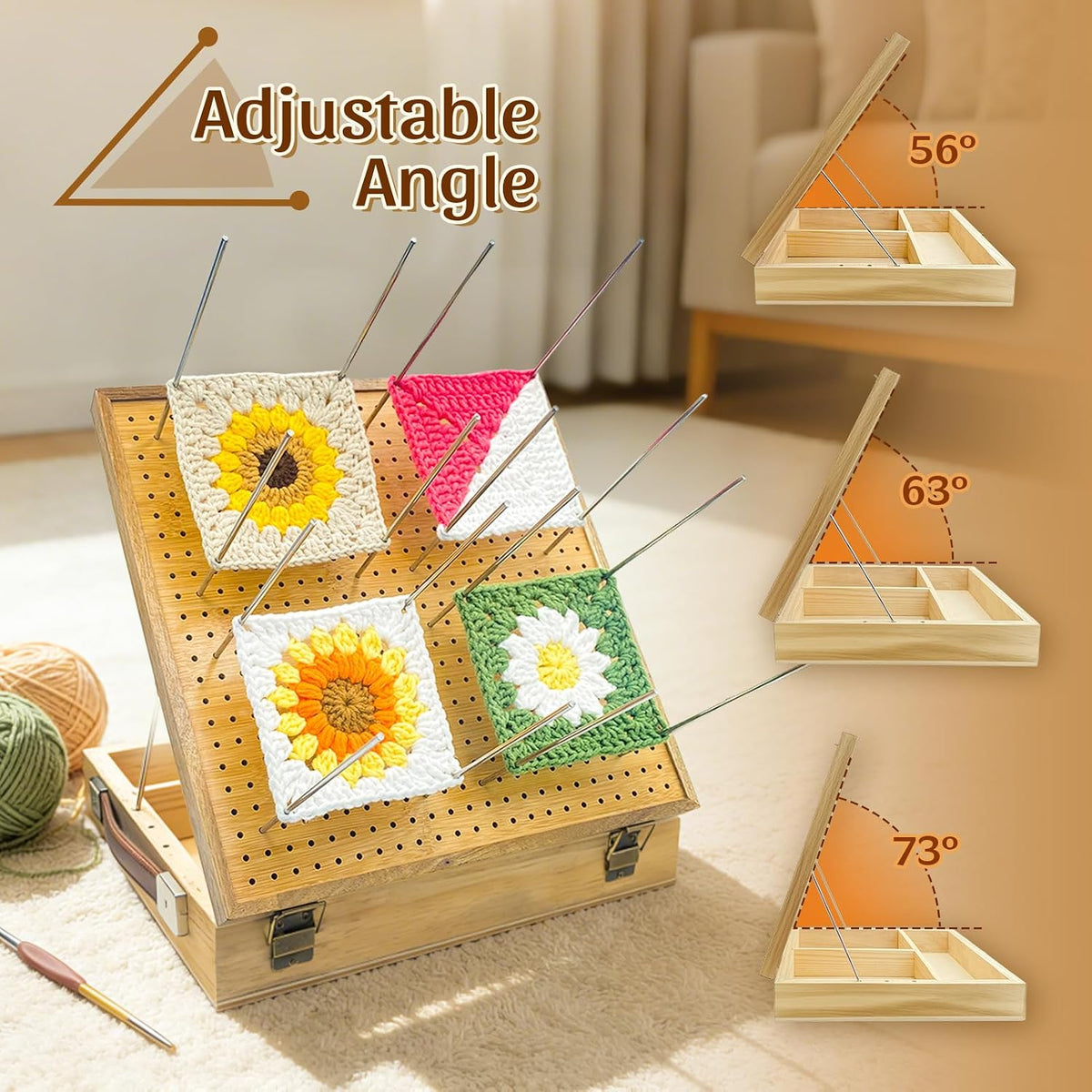 VISQELO 12" Wooden Crochet Blocking Board with Storage Drawer