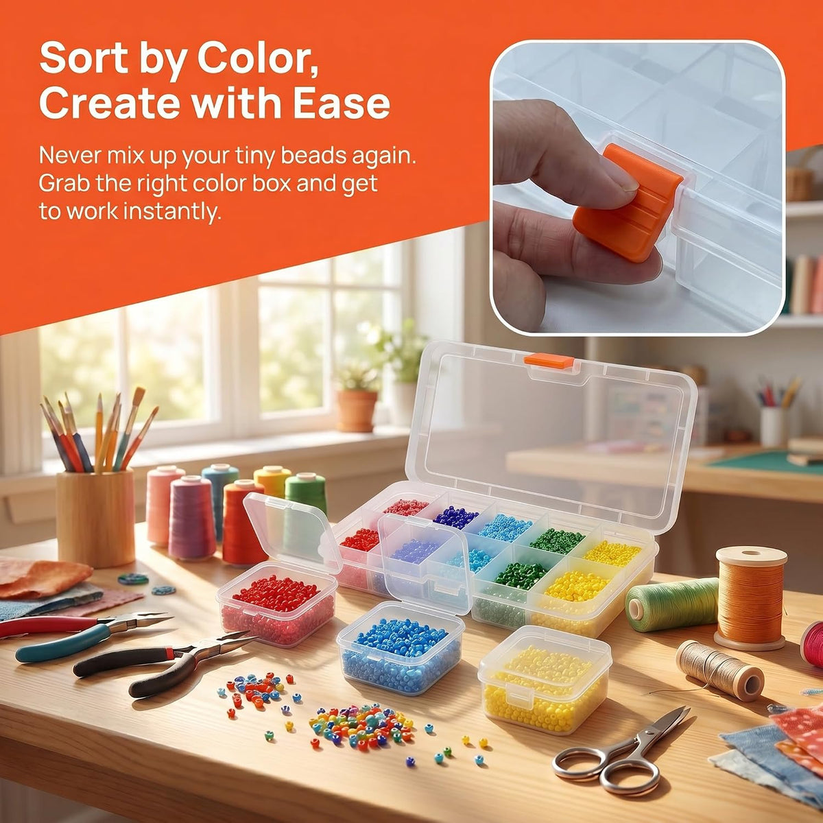 10 Grids Bead Organizer with Adjustable Dividers, 1.10"x1.29" Each