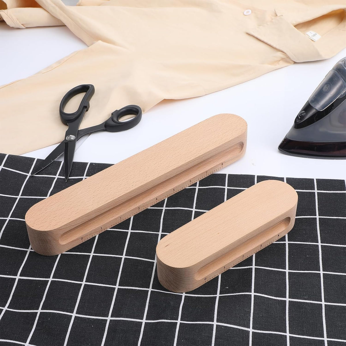 2 Pack Tailors Clapper, 12" and 7" Wooden Tailors Clapper for Quilting