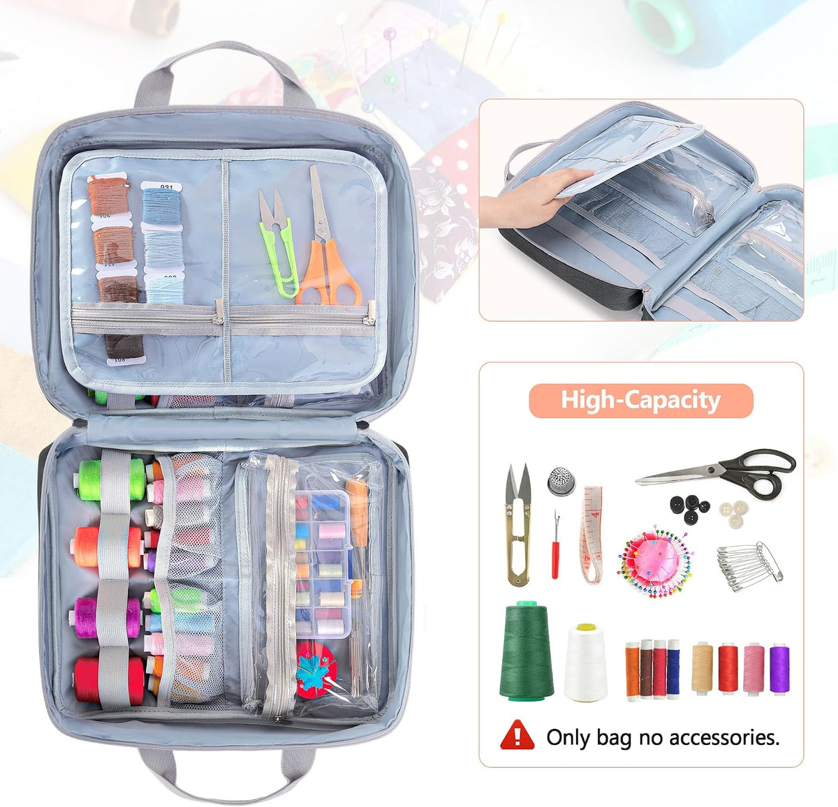 LUXJA Sewing Storage Organizer with Folio Open Design, Gray