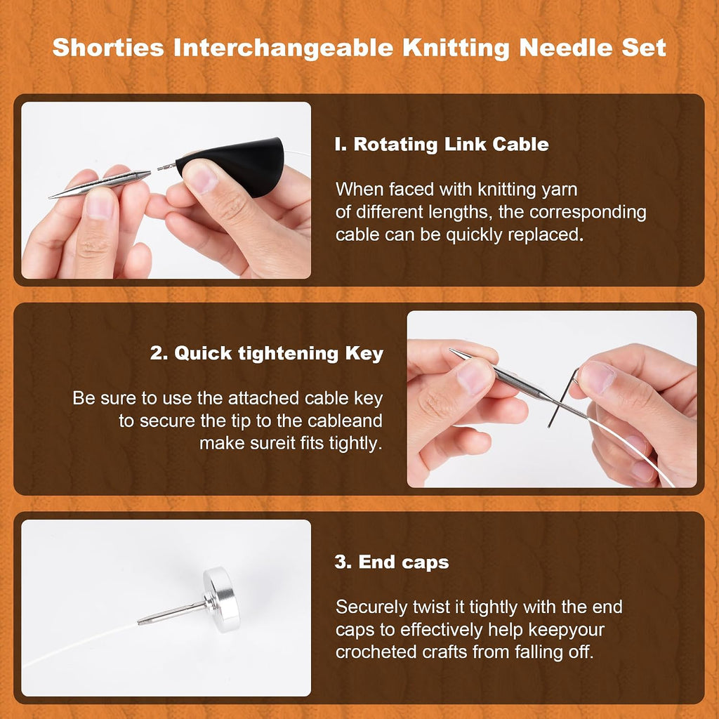 CRAFTLORE 2 & 3-Inch Shorties Interchangeable Circular Knitting Needle