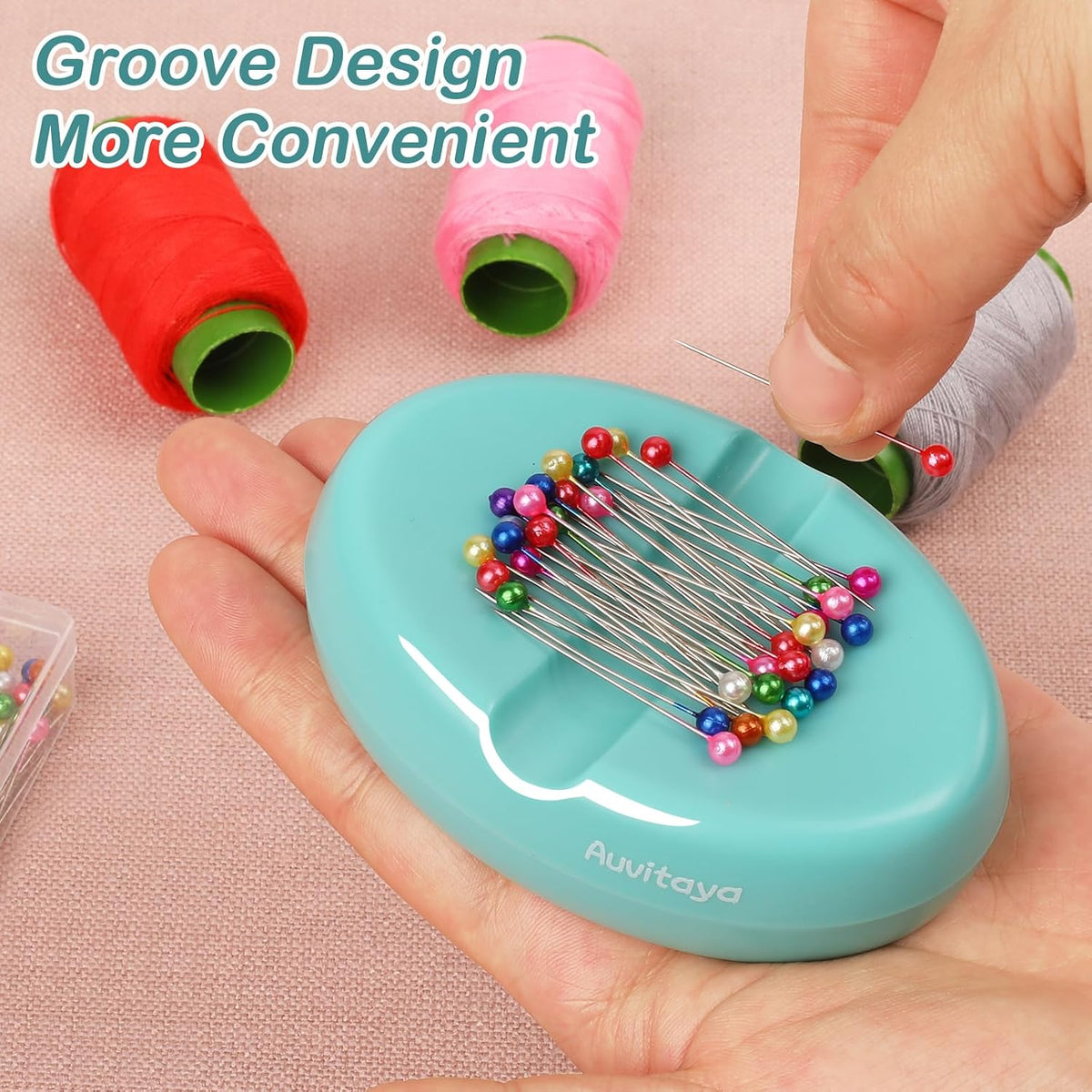Auvitaya Magnetic Pin Cushion with 100 Pcs Ball Head Sewing Straight