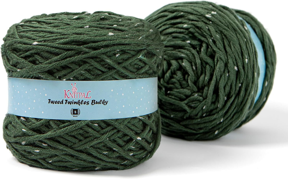 Tweed Twinkles Bulky Acrylic Yarn, 2-Pack (400Yds/400G), Hunter Green
