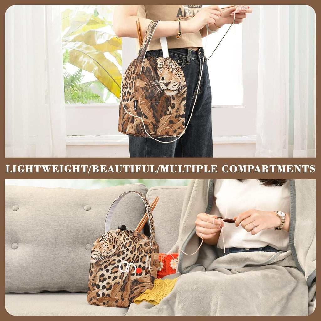 YETTASBIN Leopard Yarn Storage Bag, Large Crochet Knitting Bag