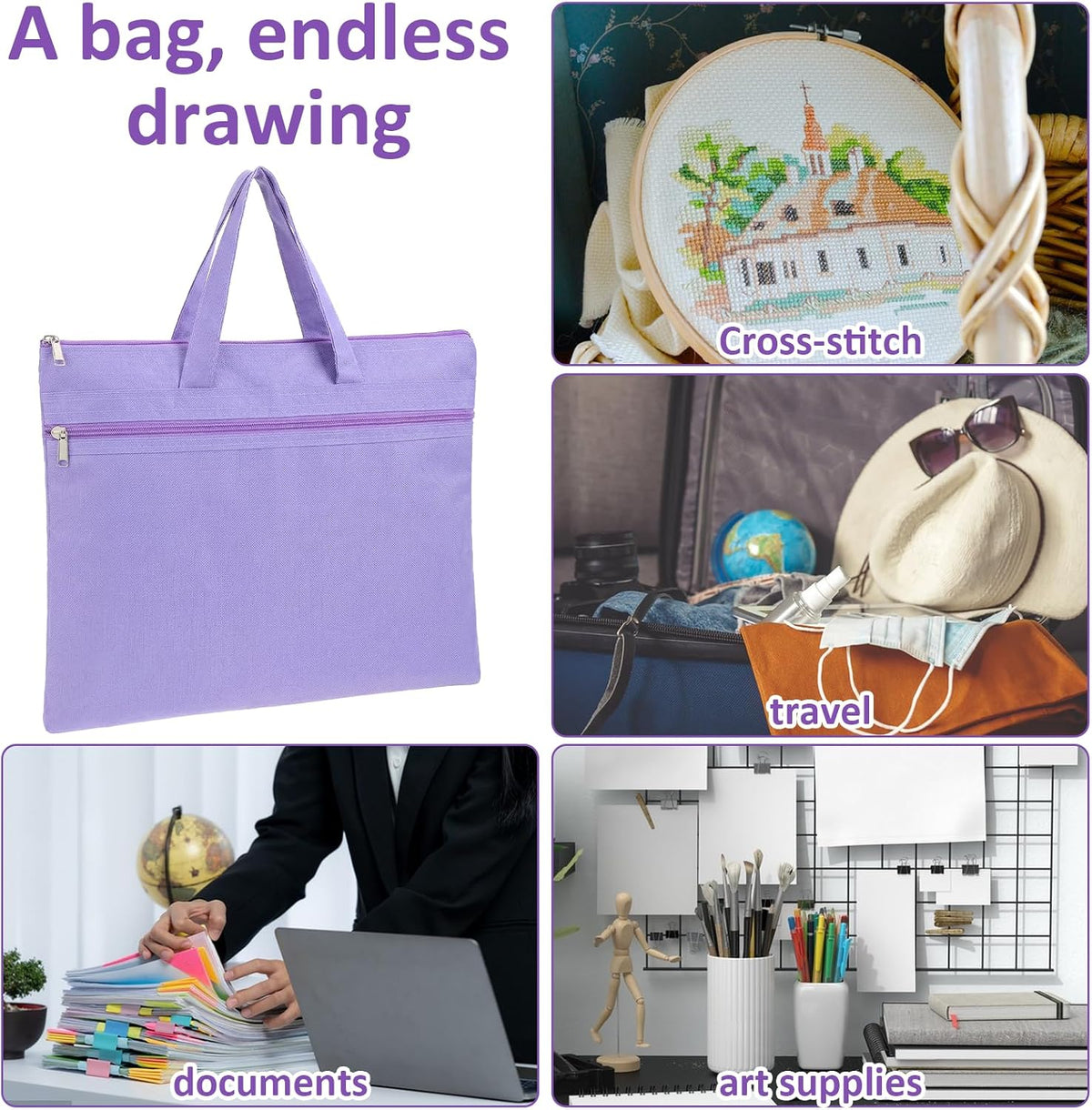 14.5x12 Inch Zippers Needlepoint Project Bag with Handle Reusable
