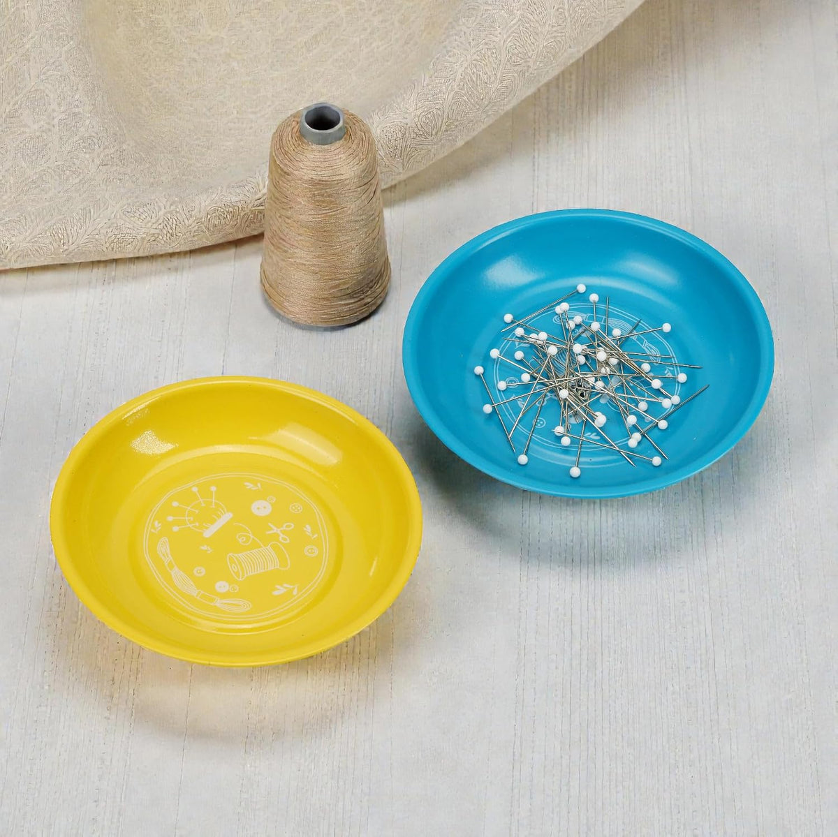 2Pcs Magnetic Bowl Sewing Pin Bobby Holder Storage Tray with 150Pcs